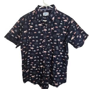 Uzzi Amphibious Gear Mens Pink Flamingo Print Shirt Size M Resortwear Travel